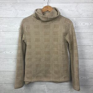 J Crew Women's Small Long Sleeve Funnel Neck Pullover Shirt Plaid Tan White